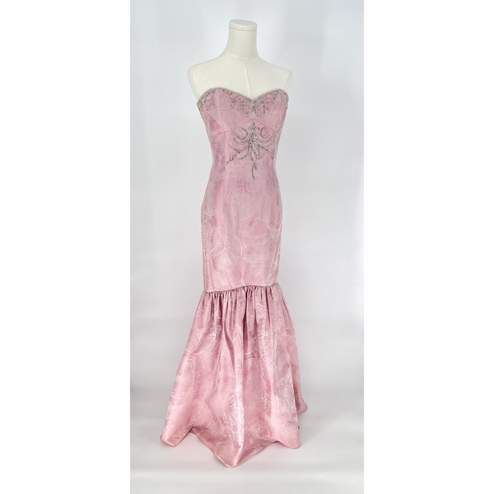 Badgley Mischka  VTG Lt Pink Floral Silk Brocade Strapless Mermaid Nwt Size 10